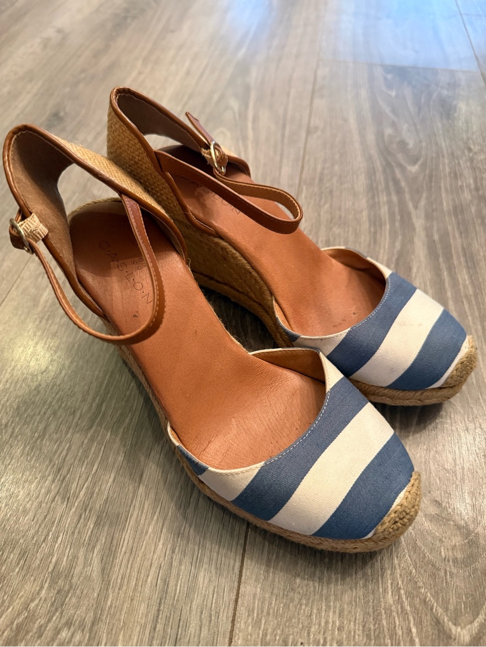 Caslon Striped Blue & White Espadrille Wedge Sandals - Women's 6.5